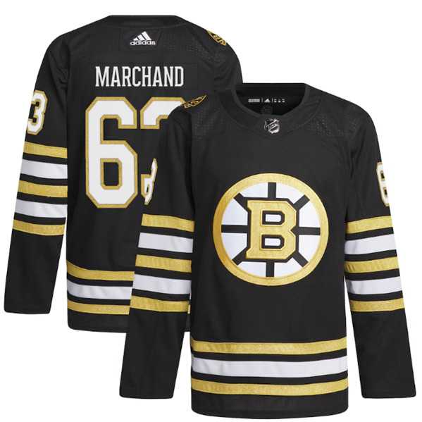 Men%27s Boston Bruins #63 Brad Marchand Black 100th Anniversary Primegreen Stitched Jersey Dzhi->boston bruins->NHL Jersey
